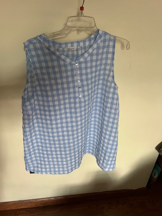 Cotton Bleu Tops - Cotton Bleu Light Blue Gingham Sleeveless Top